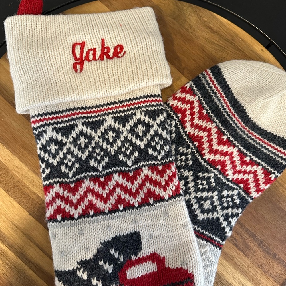 Pottery Barn personalized stocking “Jake”